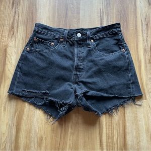 Levi’s 501 distressed black shorts